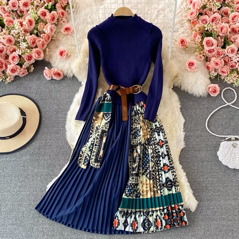 Lunch day print dress & belt FD13 images